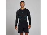 Lift nahtloses Langarm-Top in Muscle-Passform - Vintage-Schwarz/Power Blue - L
