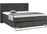 Boxspringbett "Dubai", schwarz (d 040 anthrazit), B:177cm L:214cm, GALLERY M BRANDED BY MUSTERRING, Komplettbetten, Boxspringbett, Kufe in Chrom, 3 Härtegrade, Kopfteil mit Knopfheftung