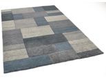 Wollteppich THEKO "Dalas - 7709, handgeknüpft", grau (anthrazit), B:70cm H:18mm L:140cm, Schurwolle, Teppiche, Wollteppich, reine Wolle, Patchwork Design, Wohnzimmer