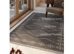 Wollteppich GREEN LOOOP "Belmont", grau (dunkelgrau), B:140cm H:5mm L:200cm, Wolle, Teppiche, Wollteppich, Fransen, Kelim, handgewebt, Natur, Wohnzimmer, Schlafzimmer, Raute