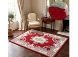 Teppich THEKO "Ming, handgetuftet" Gr. 2, rot, B:70cm H:14mm L:140cm, Kunstfaser, Teppiche, Teppich, Pastell-Farben, florales Design, auch in oval & rund, Wohnzimmer