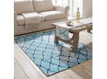 Teppich SANSIBAR "Keitum 005", blau (türkis), B:60cm H:3mm L:90cm, Polyester, Teppiche, Teppich, Flachgewebe, modernes Design, maritimes Motiv, auch in rund