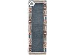 Wollteppich THEKO "Nuno, reine Wolle, Handgefertigt, mit Bordüre" Gr. 13, blau (dunkelblau), B:90cm H:14mm L:250cm, Wolle, Teppiche, Wollteppich, handgetuftet, Wohnzimmer, Schlafzimmer, Esszimmer, auch als Läufer