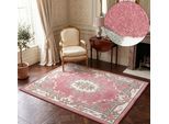 Teppich THEKO "Ming, handgetuftet" Gr. 1, rosa (rosé), B:60cm H:14mm L:90cm, Kunstfaser, Teppiche, Teppich, Pastell-Farben, florales Design, auch in oval & rund, Wohnzimmer