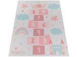Kinderteppich PACO HOME "Bino 585", beige (creme), B:160cm H:4mm L:220cm, Polyester, Teppiche, Kinderteppich, Spielteppich, Kurzflor, Motiv Regenbogen & Hüpfkästchen