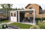 Gartenhaus WEKA "Lugo 3 mit Anbau", beige (anthrazit), ohne Fußboden, ohne Rück- und Seitenwand, ohne Dacheindeckung, Holzwerkstoff, Gartenhäuser, Gartenhaus, 19mm 235x235