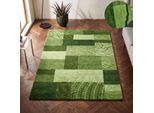 Wollteppich THEKO "Royal Domas 4028", grün, B:90cm H:14mm L:160cm, Schurwolle, Teppiche, Wollteppich, Kurzflor, reine Wolle, handgetuftet, modernes Patchwork Design