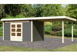 Gartenhaus KARIBU "Ammersee 6", grau (terragrau, elfenbeinfarben, naturbelassen), ohne Fußboden, ohne Dacheindeckung, Holzwerkstoff, Gartenhäuser, Gartenhaus