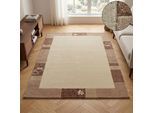 Wollteppich THEKO "Royal Ganges" Gr. 31, beige, B:90cm H:13mm L:160cm, Viskose, Wolle, Teppiche, Wollteppich, 95% Wolle, mit Bordüre, auch in rund, Wohnzimmer, Schlafzimmer
