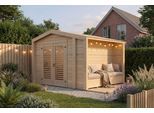 Gartenhaus WEKA "Killarney", beige (naturbelassen), ohne Fußboden, ohne Dacheindeckung, Massivholz, Gartenhäuser, Gartenhaus, Doppeltür mit Lamellen, inkl. Sitztruhe