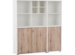 Aktenschrank SCHILDMEYER "Serie 400, Büromöbel-Set-5-tlg., Made in Germany", braun (weiß, wildeichefarben), B:151,1cm H:167,2cm T:41cm, Holzwerkstoff, Schränke, Aktenschrank, Solide Verarbeitung - Dieses Produkt ist in Deutschland gefertigt