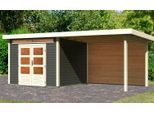 Gartenhaus KARIBU "Ammersee 4", grau (terragrau, elfenbeinfarben, naturbelassen), ohne Fußboden, Rückwand, ohne Dacheindeckung, Holzwerkstoff, Gartenhäuser, Gartenhaus