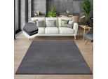 Teppich THE CARPET "Cosy", grau (anthrazit), B:140cm H:11mm L:200cm, Polyester, Teppiche, Teppich, Wohnzimmer Teppich Fell-Optik waschbar elegant