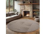Teppich AYYILDIZ TEPPICHE "HELIX 2201 , auch als Läufer und Rund erhältlich", beige, H:7mm Ø:120cm, Teppiche, Teppich, 3D-Effekt durch Cut-Loop-Webtechnik, Woll-Optik, Bouclé, Wohnzimmer