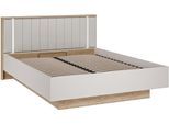 Bettgestell FORTE "Forte Seravel Bettanlage 140 o.160, Lamellenoptik, warme Holznuancen", mauvella eiche, kaschmir beige, mauvella eiche, kaschmir beige, mauvella eiche, B:169,4cm H:100,5cm L:213,2cm, Betten, Bettgestell, inklusive Beleuchtung, aufklappbarer Lattenrost, Stauraum