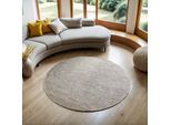 Wollteppich "Anisa, handgewebt", beige (creme, grau), H:10mm Ø:100cm, Wolle, MYFLAIR MÖBEL & ACCESSOIRES, Teppiche, Wollteppich, reine Wolle, meliert, Wendeteppich, auch in rund, Wohnzimmer