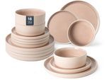 Geschirr-Set OTTO HOME "YLVII,außen matt,innen reaktiv glasiert, Steinzeug, 18-tlg.für 6 Pers.", reactive pink, 18, Steinzeug, Geschirr-Sets, Geschirr-Set, Riffeloptik, spülmaschinenfest und mikrowellengeeignet