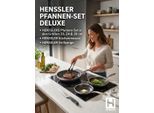 Pfannen-Set HENSSLERS "Premium (20, 24 & 28 cm) Deluxe, 5tlg. Inkl. Grillzange & Küchenmesser", schwarz (silberfarben), B:29,5cm H:5,3cm L:50cm Ø:28cm, Pfannen, Pfannen-Set