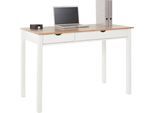 Schreibtisch HOME AFFAIRE "Gava", beige (natur, weiß, weiß, natur), B:120cm H:80cm T:60cm, Tische, Schreibtisch, massives Kiefernholz, für das home office, Breite 100/120/140 cm