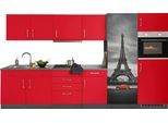 Küchenzeile KOCHSTATION "KS-Paris - Küchen mit einzigartigen Fotomotiven auf den Fronten", rot (küche: rot, front: rot, korpus: grafit, arbeitsplatte: anthrazit), B:330cm H:200cm T:60cm, Komplettküchen-Sets, Küchenzeile, Breite 330 cm, wahlweise mit E-Geräten und Induktion