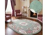 Teppich THEKO "Ming, handgetuftet" Gr. 41, grün, B:120cm H:14mm L:170cm, Kunstfaser, Teppiche, Teppich, Pastell-Farben, florales Design, auch in oval & rund, Wohnzimmer