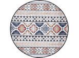 Teppich CARPETFINE "Deja 103", blau, H:4mm Ø:120cm, Polypropylen, Teppiche, Teppich, robustes Flachgewebe, Motiv- Floral Palmenblätter, Hoch-Tief Effekt