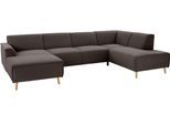 Wohnlandschaft HOME AFFAIRE "Janek Scandic Design, elegant und zeitlos U-Form", grau (stone), B:324cm H:81cm T:191cm, Struktur fein ( 100% Polyester);Struktur weich (92% Polyester, 8% Nylon);Struktur weich (92% Polyester, 8% Nylon), Sofas, Wohnlandschaft, mit Federkern und Keder in scandinavischem Design