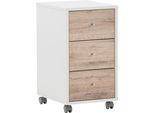 Rollcontainer SCHILDMEYER "Serie 400, Rollcontainer, Made in Germany, B 32,6 cm", braun (weiß, wildeichefarben), B:32,6cm H:59,7cm T:39,1cm, Holzwerkstoff, Rollwagen, Rollcontainer, Solide Verarbeitung - Dieses Produkt ist in Deutschland gefertigt