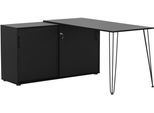 Eckschreibtisch WELLTIME "Ekko, Eckschreibtisch, Made in Germany, B: 130 cm", schwarz (schwarzmatt, schwarz, schwarzmatt), B:130,1cm H:73,8cm T:145cm, Tische, Eckschreibtisch, Solide Verarbeitung - Dieses Produkt ist in Deutschland gefertigt