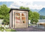 Gartenhaus KARIBU "Plutino 1, in verschiedenen Farben", naturbelassen, anthrazit, ohne Fußboden, Blechdach, Massivholz, Gartenhäuser, Gartenhaus