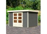 Gartenhaus KARIBU "Arnis 5" anthrazit", grau (terragrau, elfenbeinfarben), ohne Fußboden, ohne Dacheindeckung, Holzwerkstoff, Gartenhäuser, Gartenhaus, aus hochwertiger nordischer Fichte