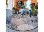 Teppich SANAT "Floral 2 Outdoor, auch als Läufer und rund", grau (grau, beige), H:6mm Ø:200cm, Kunstfaser, Teppiche, Teppich, In- und Outdoor geeignet, Blumen, Balkon, Terrasse, Außenbereich