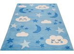 Kinderteppich SMART KIDS "LaLeLu" Gr. 3, blau, B:120cm H:9mm L:170cm, Kunstfaser, Teppiche, Kinderteppich, Mond Sterne Wolken, Konturenschnitt