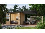 Gartenhaus KARIBU "Jupiterino 2 SET, in verschiedenen Farben", braun (naturbelassen, anthrazit), ohne Fußboden, Blechdach, Massivholz, Gartenhäuser, Gartenhaus, inkl. Anbaudach, Made in Germany