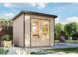 Gartenhaus KARIBU "Plutino 3, in verschiedenen Farben", braun (naturbelassen, anthrazit), ohne Fußboden, Blechdach, Massivholz, Gartenhäuser, Gartenhaus