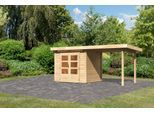 Gartenhaus KARIBU "Ammersee 2" SET mit Anbaudach 2,35 m Breite", beige (naturbelassen), Holzwerkstoff, Gartenhäuser, Gartenhaus, naturbelassen oder terragrau