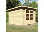 Gartenhaus KARIBU "Stockach 4", beige (naturbelassen), ohne Fußboden, ohne Dacheindeckung, Holzwerkstoff, Gartenhäuser, Gartenhaus, anthrazit, naturbelassen oder terragrau
