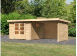 Gartenhaus WOODFEELING "Trittau 3", beige (naturbelassen), ohne Fußboden, Rückwand Seitenwand, ohne Dacheindeckung, Massivholz, Gartenhäuser, Gartenhaus, mit Anbaudach