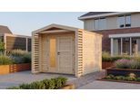 Gartenhaus WEKA "Killarney", beige (naturbelassen), ohne Fußboden, ohne Dacheindeckung, Massivholz, Gartenhäuser, Gartenhaus, Doppeltür, 1 1/2, Fenster an Seite, inkl. Rhombusvordach