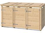 Mülltonnenbox WEKA "Killarney", braun (naturbelassen), B:230cm H:127cm T:92cm, Massivholz, Aufbewahrungsboxen, Mülltonnenbox, Metall pulverbeschichtet, für 3 Mülltonnen, BxTxH: 230x92x127 cm