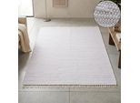 Teppich THEKO "Happy Cotton Fleckerl, handgewebt", weiß, B:120cm H:5mm L:180cm, Baumwolle, Teppiche, Teppich, Flachgewebe, reine Baumwolle, meliert, mit Fransen, auch als Läufer