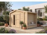 Gartenhaus WEKA "Killarney", beige (naturbelassen), ohne Fußboden, ohne Dacheindeckung, Massivholz, Gartenhäuser, Gartenhaus, Doppeltür, 1 1/2 Fenster an Seite, inkl. Sitztruhe
