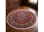 Orientteppich THEKO "Benares Bidjar, handgeknüpft", rot, H:12mm Ø:100cm, Schurwolle, Teppiche, Orientteppich, reine Wolle, mit Fransen, auch in rund & als Läufer, Wohnzimmer