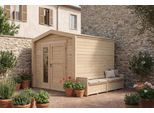 Gartenhaus WEKA "Killarney", beige (naturbelassen), ohne Fußboden, ohne Dacheindeckung, Massivholz, Gartenhäuser, Gartenhaus, Doppeltür, 1 1/2 Seite mit Fenster, inkl. Sitztruhe