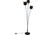 REALITY LEUCHTEN Stehlampe "Tommy, Stehleuchte 5-flammig, E14 max 40W mit Fussschalter", schwarz matt, goldfarben, 3, Ø 12cm H: 150cm, 1 Stk., Leuchten, Stehlampe Wohnzimmer mit Stoffschirmen in modernem schwarz-gold, Stehlampe