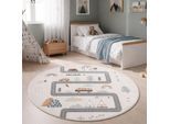 Kinderteppich AYYILDIZ TEPPICHE "COCO 1134 , auch in rund erhältlich", weiß (creme), H:8mm Ø:200cm, Teppiche, Kinderteppich, Waschbar bei 30 C, rutschhemmend, OEKO-TEX zertifiziert, Straße
