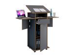 Bürowagen VCM "Holz Stehpult Rednerpult Stehtisch Rollen Salia T", schwarz (anthrazit), B:123cm T:50cm, Tische, Bürowagen