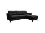 Livetastic , Schwarz , Textil, Leder , Echtleder , Rindleder , Buche , Ottomane rechts, L-Form , 238x168 cm , Made in EU , seitenverkehrt erhältlich, Rücken echt ,