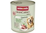 animonda GranCarno Single Protein Superfoods Nassfutter Hund Adult, Huhn und Spinat, Himbeeren, Kürbiskerne 6x800 g