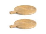 Schneidebrett ZELLER PRESENT "Schneide-/Servierbrett mit Griff "Stripes", braun (natur), B:30,5cm H:2cm L:38cm, Bambus, Schneidebretter, Schneidebrett, 2er-Set